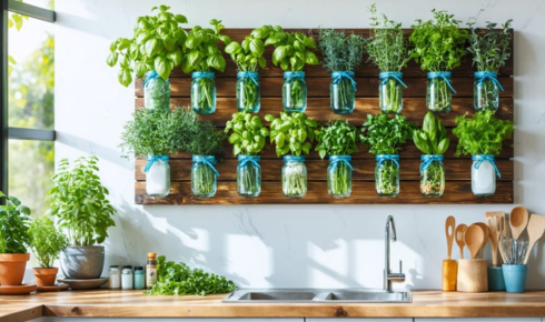 How can grouping herbs close to the kitchen door make them easier to use in daily cooking?