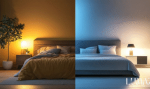 What difference does using warm light bulbs in bedrooms make compared to very cool white ones?