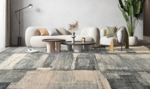 How can planning where rugs will go help you decide which parts of the floor must be most durable?